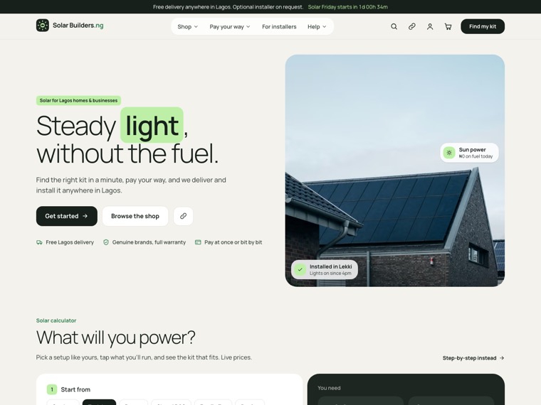 The Solar Builders NG homepage, a source site queued for import